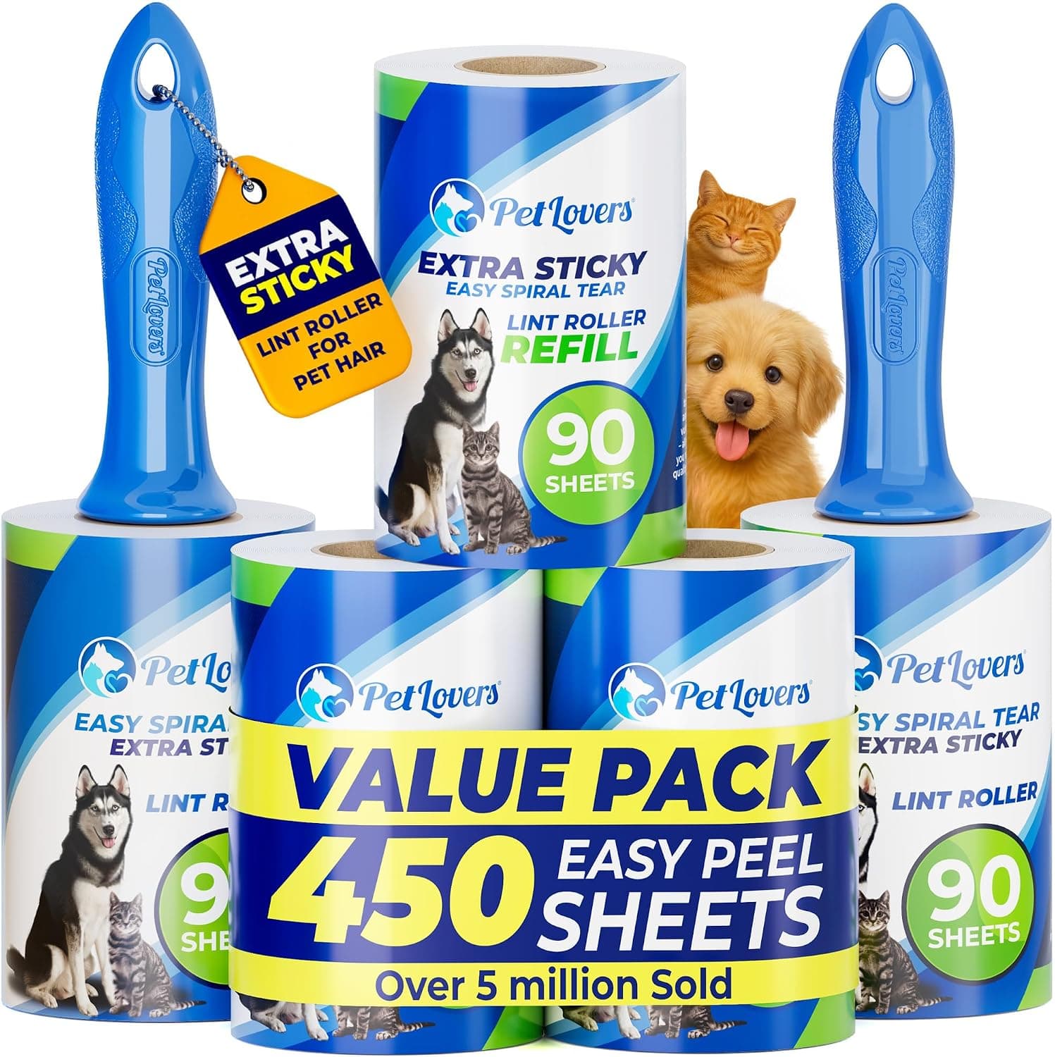 PetLovers Lint Roller, 450 sheets, 5-pack