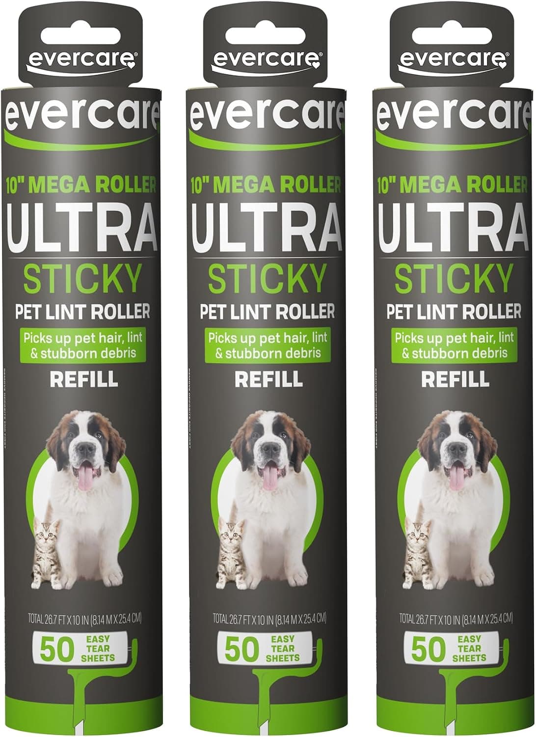 Evercare Oversized Roller Refills, 50 sheets each, 3-pack
